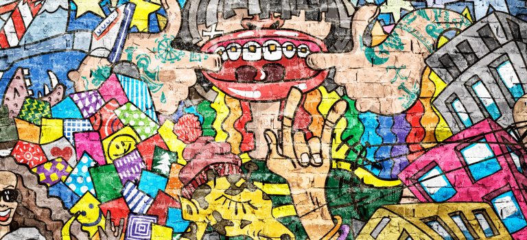 Cool music graffiti in urban style on the wall Cool music graffiti in urban style on the wall